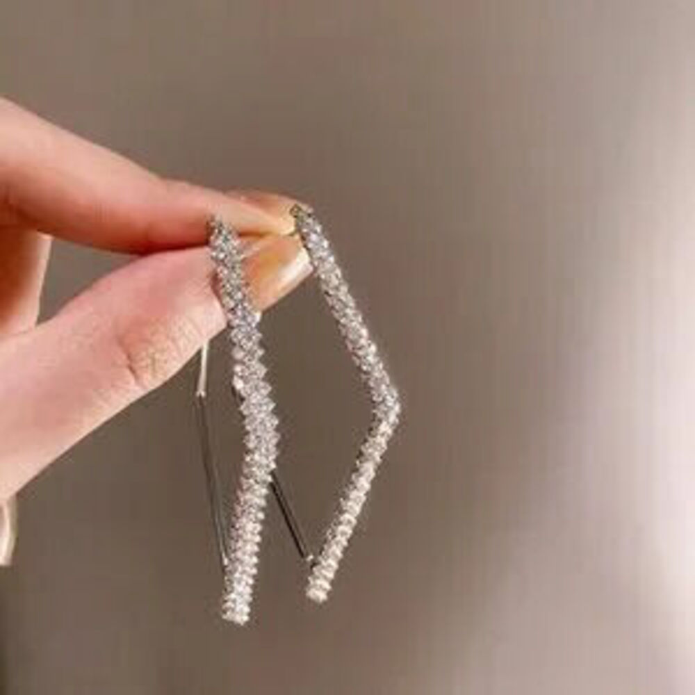 Silver Crystal Geometric Hoop Earrings Gift Dainty